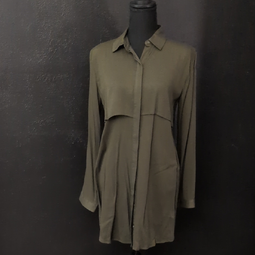 Olive Green Women's Button-Up Shirt Dress